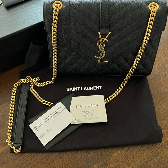 Saint Laurent Handbags - Saint Laurent Quilted Black Shoulder Bag with Gold Accents